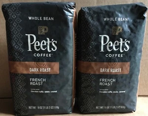Peet's French Roast Whole Bean Coffee 2 Large Packages Dark Roast - Picture 1 of 1