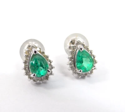 Pendientes Esmeralda 0.3ct K18WG Diamante Cuerpo 0.1ct Envío Gratis 49220109300 2 Foto 1 de 4