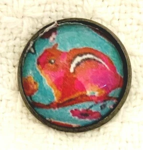 1" Tula Pink Chipper Chipmunk Squirrel Crystal Glass & Metal Sewing Button TP109 - Picture 1 of 2