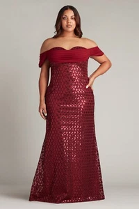 $782 TADASHI SHOJI Sebastian Sequin Lace Strapless Gown 18Q Plus Pomegranate Red - Picture 1 of 6