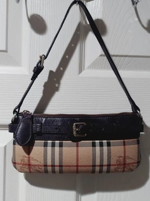 Rare Vtg BURBERRY Nova Check Haymarket Shoulder Bag Baguette Auth Brwn/beige  - Image 1 of 4