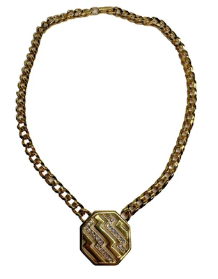Collar Avon Centenniel 1886-1986 Tono Oro Pesado Bordillo Eslabones Colgante Cristales Foto 1 de 4