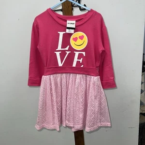 JERRY LEIGH Girls' Crochet Pink Lace Skirt Dress "Love Emoji" - XS (4-5) - Picture 1 of 5