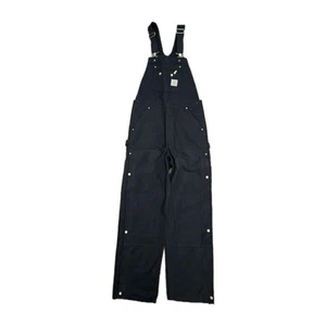 Carhartt Bib Overalls Mens 30x32 Black Double Knee Duck Canvas Unlined - Picture 1 of 13