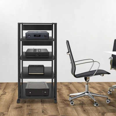 5-Tier AV Media Stand Rack Black Tall Heavy Duty Audio-Video Media Stand 17kg - Image 1 of 4
