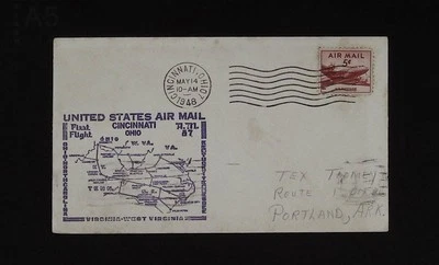 Cincinnati Ohio to Norfolk Virginia  May 14 1948 first flight airmail - Image 1 of 2