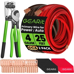 4 Gauge CCA Ground Wire (25FT Each - Black and Red) All-in-One Kit: Crimping ... - Picture 1 of 9