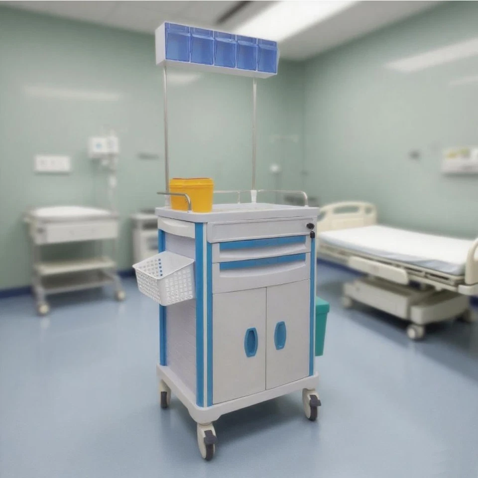 Carro de anestesia carro de emergencia móvil carro de cirugía médica gabinete de almacenamiento Foto 1 de 4