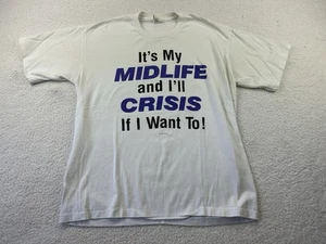 80s Vintage Mens T Shirt XL White Cotton 90s Funny Slogan Tee Midlife Crisis - Picture 1 of 11
