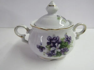 Vintage Porcelain China Sugar Bowl w Lid Violets Pattern Gold Trim Ships Free - Picture 1 of 4