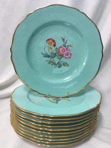 (11) c1900 Spode Copelands HandPainted Celadon 10.5 DINNER PLATES A. Ball Y4593 - Picture 1 of 12