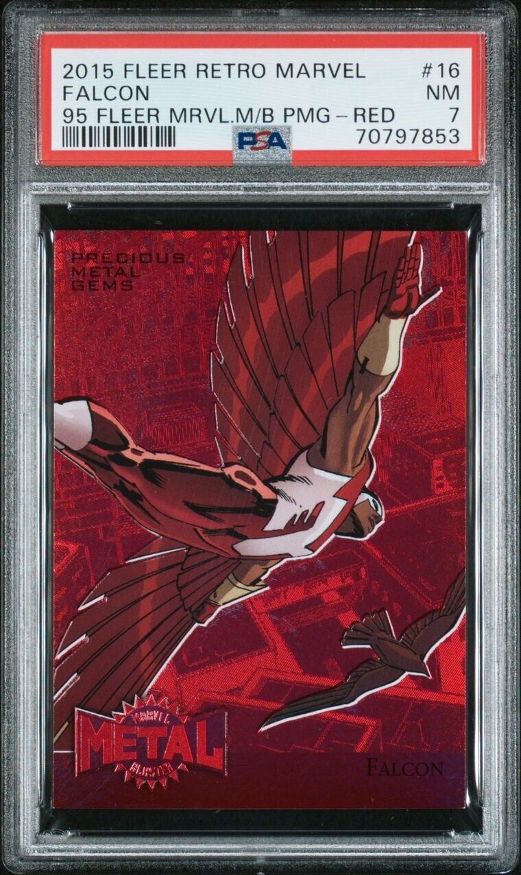 2015 Marvel Fleer Retro Falcon #16 Precious Metal Gems Red /100 PSA 7 PMG