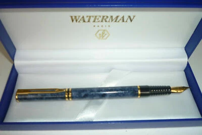 Waterman Laureat Fountain Pen  Marble  Blue Fine Pt  In Box Original * - Image 1 of 2
