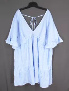 INFLUENCE blau/weiß gestreiftes GESTUFTES A-LINIEN Babydoll-Kleid tiefer V-Ausschnitt 24 (US 20) - Bild 1 von 6