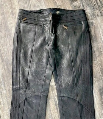Just Cavalli Black Leather Rockstar Moto Biker  Pants Women's Size 44 EUC - Image 1 of 4