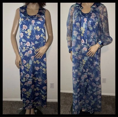 Juego de 2 piezas de camisón y bata peignoir vintage de nailon Vanity Fair floral Foto 1 de 4