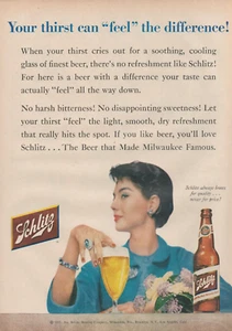 1955 Schlitz Beer Thirst Can Feel The Difference Pretty Lady Vintage Print Ad - Picture 1 of 2
