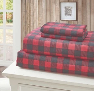 Virah Bella - Red and Black Plaid - 4-Piece Sheet Set - Picture 1 of 2