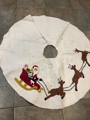 West Elm Felt Santa & Sleigh Tree Skirt 48" Christmas  New w tag - Image 1 of 3
