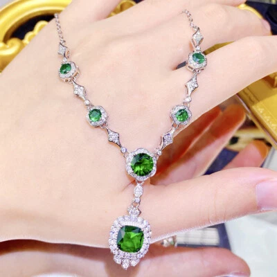 New Women Girl Party Jewelry 9mm Green Citrine Gemstone Silver Pendant Necklace - Image 1 of 4
