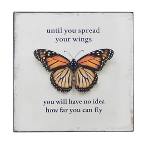 Until You Spread Your Wings Butterfly Motivational Wooden Wall Desk Sign 5x5 - Picture 1 of 4