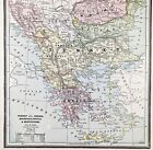 TURKEY GREECE Map 1889 ORIGINAL Serbia Montenegro Romania Crete Bulgaria