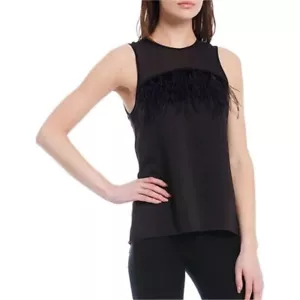 Michael Kors Feather Trim Top Sleeveless Blouse Black Semi Sheer XS NWT $125 - Picture 1 of 12