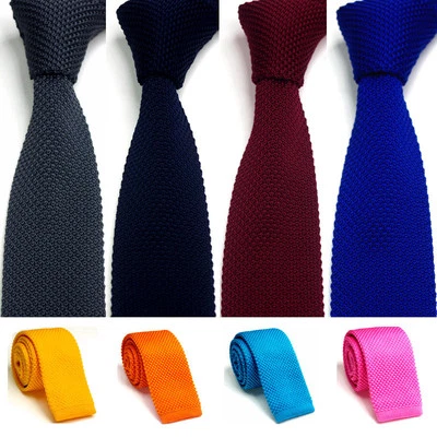 Men 5CM Skinny Crochet Knitted Solid Narrow Neck Ware Flat Tie Wedding Necktie - Image 1 of 3