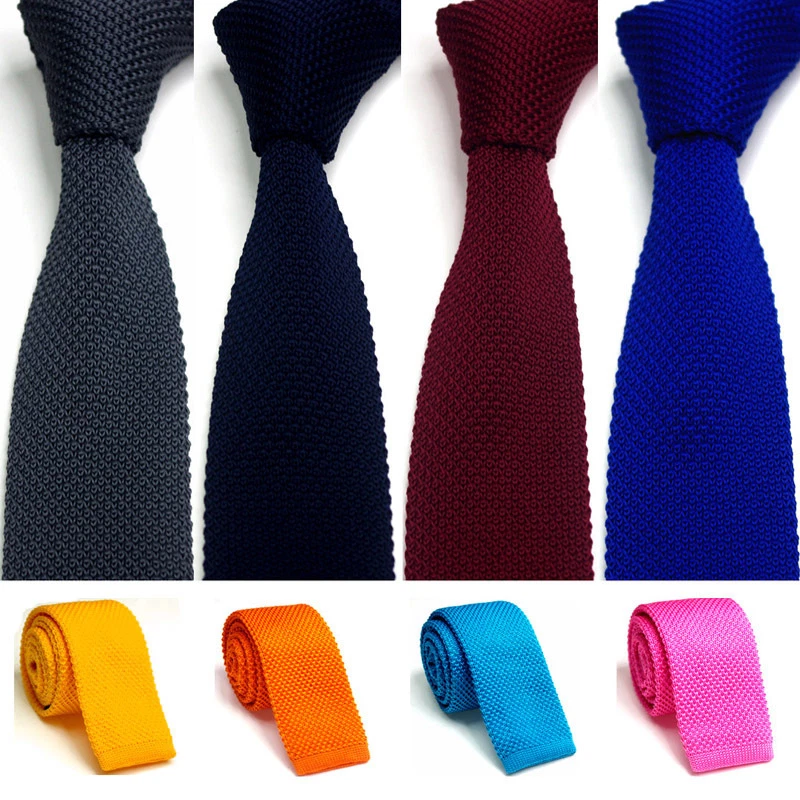 Men 5CM Skinny Crochet Knitted Solid Narrow Neck Ware Flat Tie Wedding Necktie - Image 1 of 3