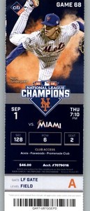 Miami Marlins vs New York Mets 9/1/2016 Full Ticket -   Christian Yelich HR