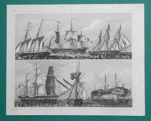 NAVI A VELA Galliot Lugger Fregata Prigione Sloop of War - 1844 SUPERB Stampa - Foto 1 di 3