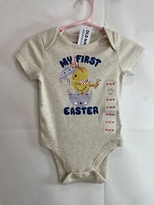 Old Navy Baby Size 6-12M Gray My First Easter Graphic Snap Bottom One Piece
