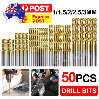 Drill Bits Set 50Piece Workshop High Speed Steel HSS 1-3mm Titanium Coated - image 1 of 4