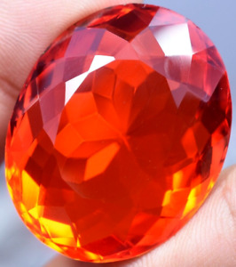 Lab created 80.65 Ct Splendid Orange Topaz GGL Certified Emerald Cut Gemstone