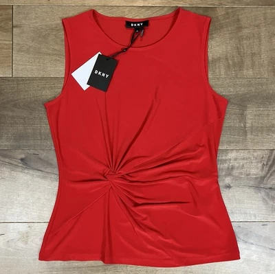 Camiseta sin mangas DKNY para mujer talla M camiseta sin mangas roja torcida lateral ¡NUEVA CON ETIQUETAS! Foto 1 de 4