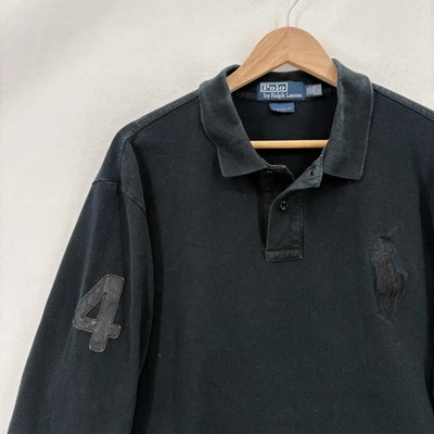 Polo Ralph Lauren Shirt Mens 2XL Black Long Sleeve Custom Fit Rugby Big Pony 4 - Image 1 of 4