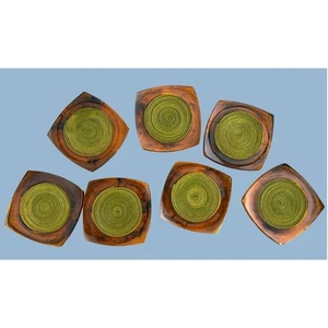 Retro 60er 70er Quadrat Acryl Untersetzer Set 7 Braun Schildpatt Grün Jute Groovy - Bild 1 von 5