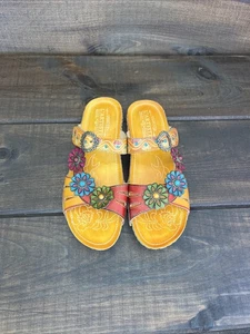 Spring Step L'Artiste Colorful Floral Leather Sandals Slides Women Size 9.5 (41) - Picture 1 of 7