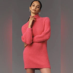 NWT Anthropologie Flat White Turtleneck Sweater Dress Pink Medium - Picture 1 of 7
