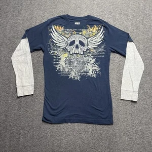 Levi's Long Sleeve T-Shirt Boys Youth Large 16/18 Navy Blue Gray Skull Wings - Picture 1 of 4