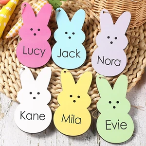 Easter Decorations-12Pcs Easter Basket Name Tags-Diy Blank Wooden Easter Bunny T - Picture 1 of 7