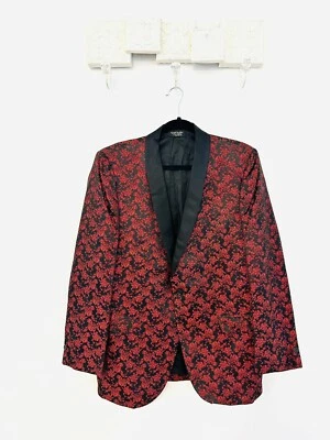 Chaqueta First Nighter Formals, Hombre’s L, Chaqueta de Cena Rojo Negro Brocado Foto 1 de 4