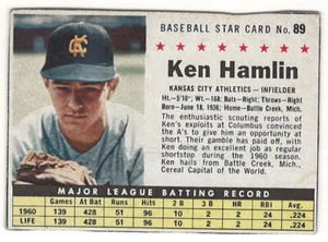 1961 POST # 89 KEN HAMLIN KANSAS CITY ATHLETICS BASEBALL CARD - LOOK !!!!!! - Bild 1 von 2