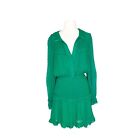 Alexis L Large Shaina Shirred Silk Casual Ruffle Mini Dress Women's Green