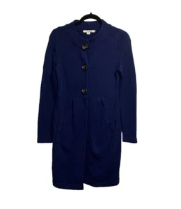 Boden Wool Coat Jacket Navy Blue Women’s 6 Snap Buttons Knitted Pockets Preppy - Picture 1 of 4