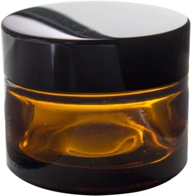 (24 Pack) Amber Glass Thick Wall Balm Jars with Black Smooth Lids 1.35 oz 40 ml - Image 1 of 4