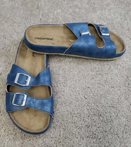 Comfortview Women's Sz 8.5 WW Wide Maxi #15274 Blue Slip On Double Strap Sandal - Picture 1 of 13