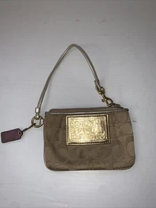 Monogram Coach Gold Poppy Wristlet Used 6” X 4” - Picture 1 of 6