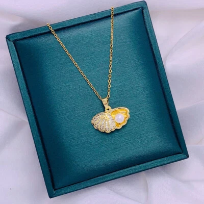 Collar Anti-desvanecimiento Diamante Moda Concha Perla Titanio Acero Foto 1 de 3