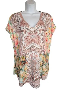 Soft Surroundings Patria Tunic Blouse Women L Embellished Floral Boho Retro - Picture 1 of 7